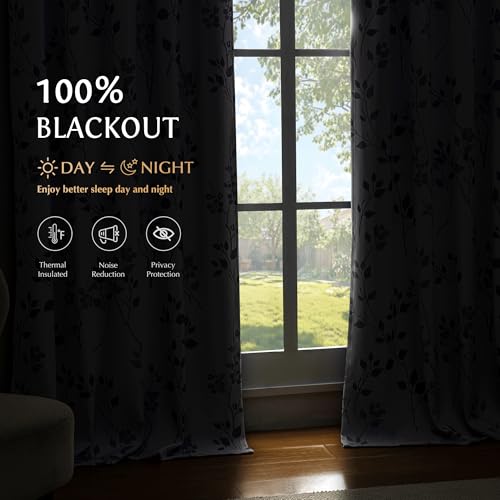 Floral 100% Blackout Sliding Door Curtains Grey White 100x84 1 Set - view 2