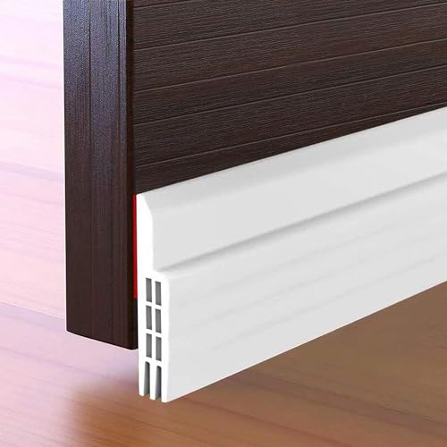 Door Draft Stopper Under Door Sweep for Exterior & Interior Doors, Weather Stripping Door Seal, Strong Adhesive Door Sweep Soundproof Weather Stripping, 2" W x 39" L, White