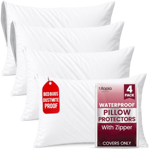 Set of 4 Pillow Protectors with Zipper Standard Size, Pillow Covers
