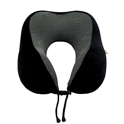 Memory Foam Travel Pillow, Neck Pillow with 360-Degree Head Support, Comfortable Ideal for Sleeping on Airplane, Car, Train, Bus and Home Use, Comes with Storage Bag (Black) - view 2