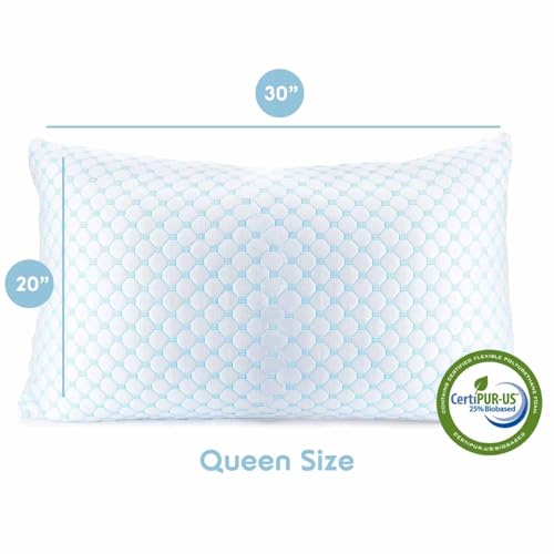 Cooling Pillow for Sleeping 2 Pack, Luxury Shredded Memory Foam Pillows Queen Size Set of 2, Adjustable Cold Gel Pillows for Hot Sleepers Supportive Cool Pillow for Side Back Stomach Sleepers - view 2