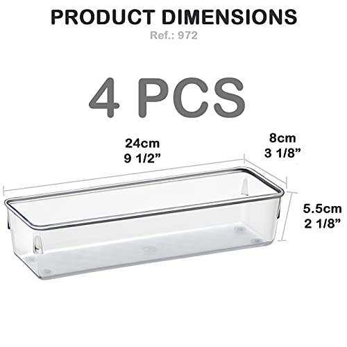 Drawer Organizer Modular, Box Tray Storage Bins for Office, Home, Makeup, Kitchen, Junk Drawer (4 Pieces) (Clear Crystal Plastic) - view 2