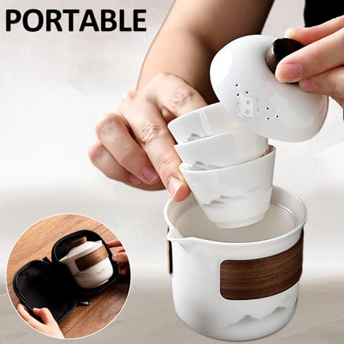 Porcelain Chinese Gongfu Tea Set,Portable Ceramic Teapot Set,Portable All in One Mini Travel Bag for Travel,Home,Gifting,Outdoor Camping Picnic and Office Business Hotel Tea lover - view 6