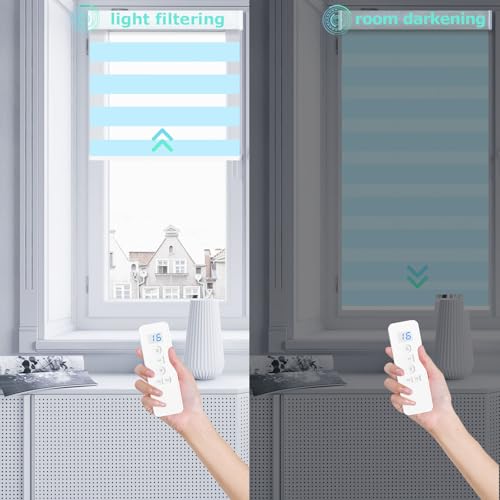 Motorized Blinds with Remote, Built-in Rechargeable Motor Smart Automatic Window Shades, Custom Size Electric Zebra Blinds Compatible with Alexa Google (70% Blackout Blue) - view 6