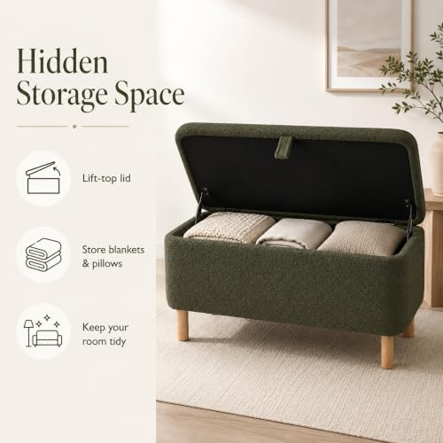 Storage Bench Bedroom Bench Sherpa Ottoman Storage Entryway for Living Room Rectangular Boucle Foot Rest Stool Padded Seat (39.5",Green) - view 5