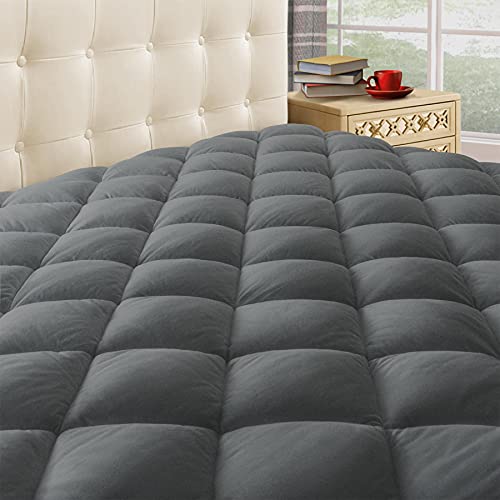 King Quilted Mattress Pad Cover with Deep Pocket (8"-21"), Gray