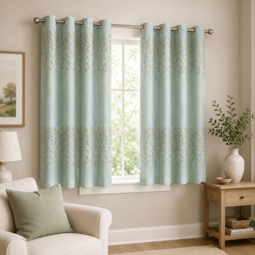 Faux Linen Branch Embroidered Grommet Curtains, 2 Panels, 52 x 84 - view 2