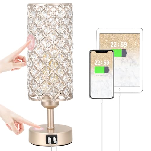 Champagne Gold Bedside Lamp, Nightstand Lamp for Bedroom (Bulb included)