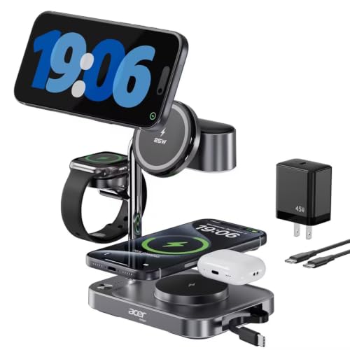 25W Wireless fast Charging Station, 6 in 1 magsafe charger stand S5