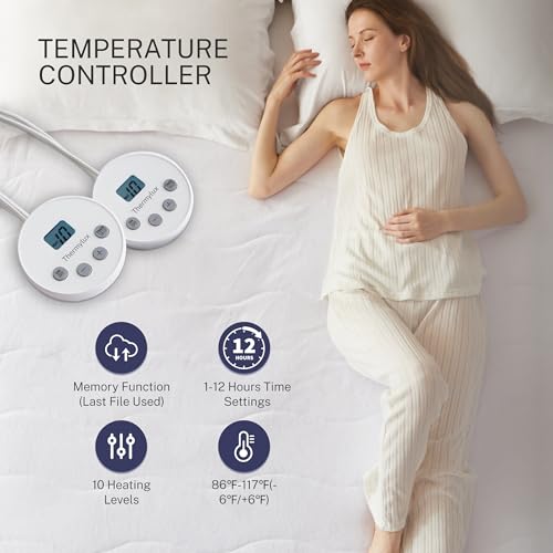 Electric Mattress Pad Queen Size Quilted Wave 10 Heat Settings & Dual Control with 12 Hour Auto Off,Deep Pocket Fits up to 18",Coral Fleece Bed Warmer,ETL Certified Machine Washable,60"x80" - view 5