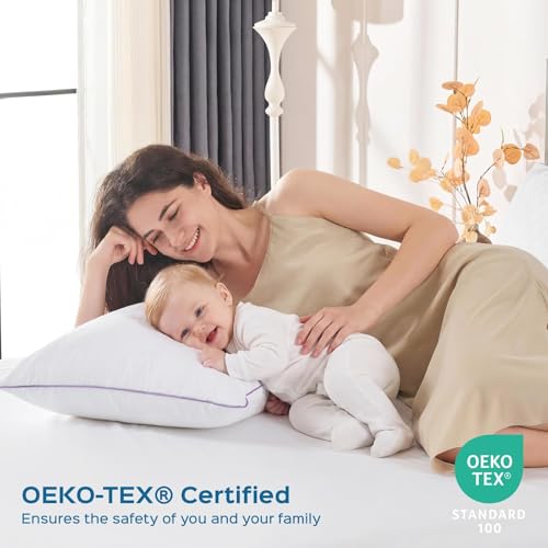 Pillows Standard Set of 4, Bed Pillow for Side, Back, and Stomach Sleepers, Down Alternative Filled Full Size Pillows, Luxury Hotel Quality and Machine Washable, 26" x 17", 4 Pack - view 3