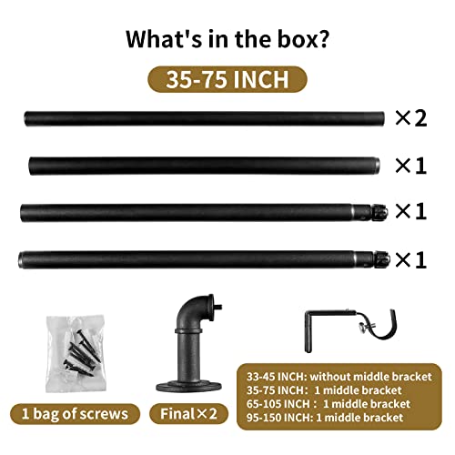 Industrial Curtain Rods, 35 to 75 Inches, 7/8 Inch Diameter, Black - view 6