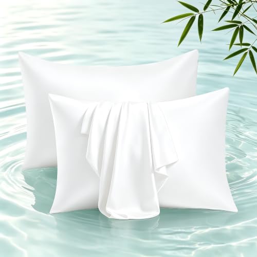 Bamboo Viscose Zipper Pillow Cases Standard Size 2 Pack, 400 Thread Count