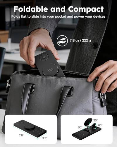 Foldable 3 in 1 Charging Station for Magsafe, Phone and Watch Charger Stand for Apple Devices, Wireless Desk Charger Dock for iPhone 17 16 15 14 13 12 Series, Apple Watch and Airpods - view 3