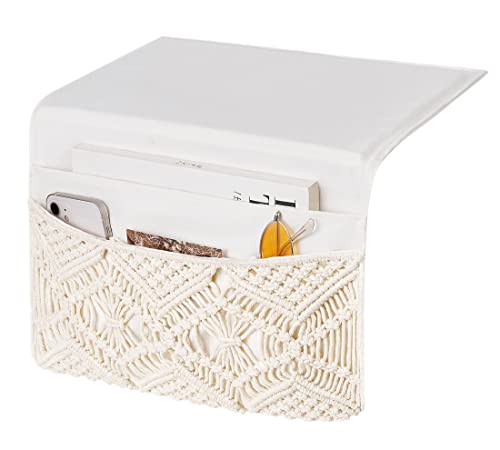 Macrame Bedside Caddy, Boho Bed Storage Organizer, 4 Pockets Ivory