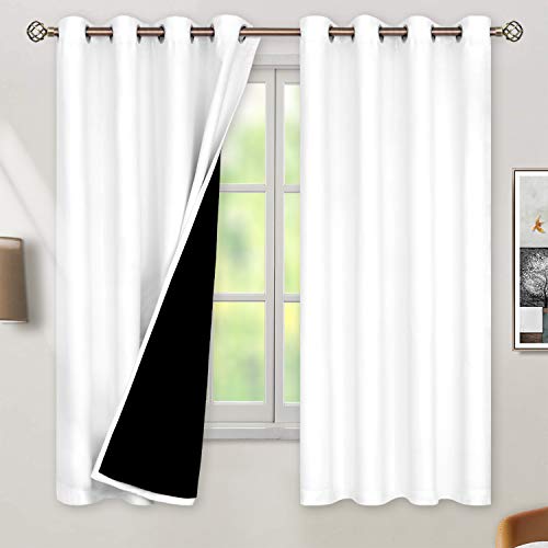 White Blackout Curtains for Bedroom 63 Inches Long 2 Panels