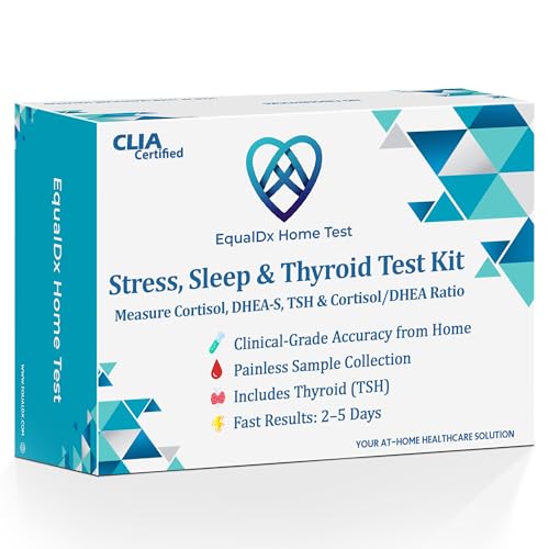 4-in-1 Stress, Sleep & Thyroid Test – Cortisol Test Kit at Home with DHEA-S, TSH, Cortisol/DHEA Ratio | Adrenal & Thyroid Hormone Panel | Clinical-Grade Accuracy | Painless Collection