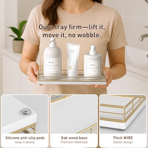 Bathroom Tray for Counter Top Organizer, Oak Wood Vanity Tray - view 5