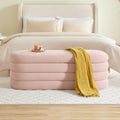 Storage Ottoman Bench Upholstered Fabric Storage Bench for Bedroom End of Bed Aesthetic Large Oval Ottoman for Living Room Entryway (Pink)