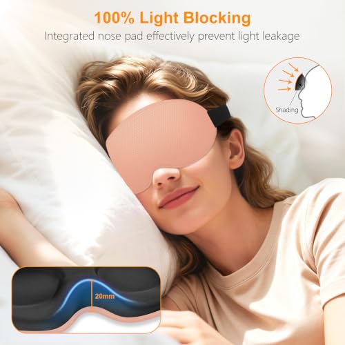 100% Blackout Sleep Eye Mask for Side Sleeper Men Women, Zero Eye Pressure 3D Contoured Cup and Eyelash Friendly Sleeping Mask, Ergonomic-Flesh Pink - view 2