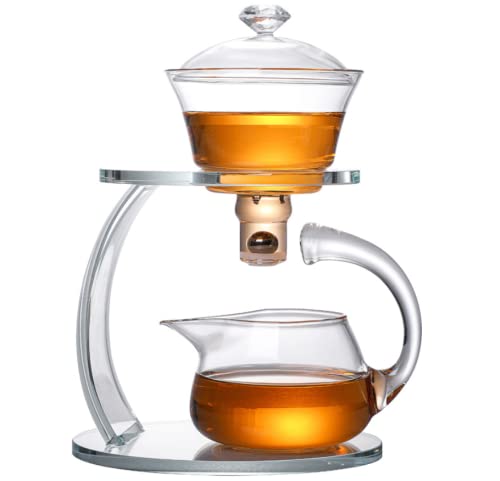 Lazy Kungfu Glass Tea Set Semi Automatic Drip Rotating with Infuser Glass Teapot Set