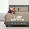 Bed Linen Set - 4Pcs California King Extra Deep Pocket Sheets, Wrink Free Microfiber, Zipper Closure Pillowcases - Taupe Sand