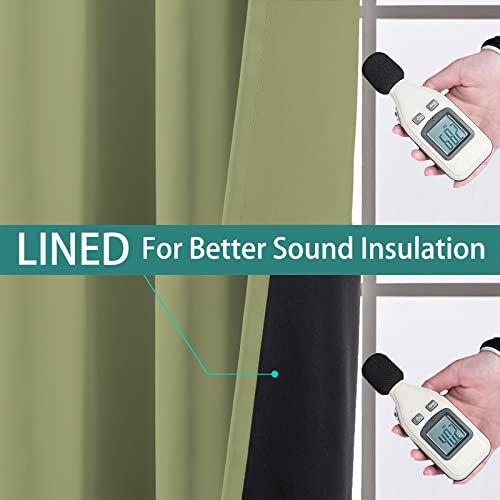 100% Blackout Window Curtain Panels, Heat and Full Light Blocking Drapes with Black Liner for Nursery,Thermal Insulated Draperies (Sage, 2 Pieces, 52Wx63L) - view 4