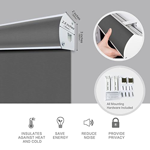 Blackout Cordless Window Roller Shades, Dark Grey Custom Free Stop Window Blinds with Spring Lifting System for Home, Windows, Doors, French Door - view 5