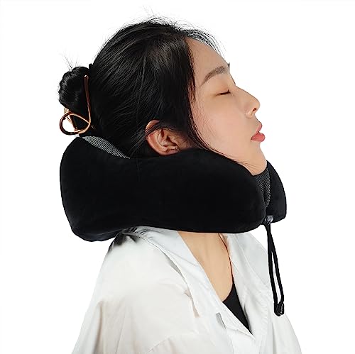 Memory Foam Travel Pillow, Neck Pillow with 360-Degree Head Support, Comfortable Ideal for Sleeping on Airplane, Car, Train, Bus and Home Use, Comes with Storage Bag (Black) - view 7