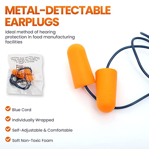 Metal Detectable Foam Earplugs 100 Pair - NRR 32dB with Detectable String - Noise Cancelling, Sound Blocking, Disposable, Corded Earplugs Bulk for Food Services, Industry, Pharmaceutical, Pulp & Paper - view 5