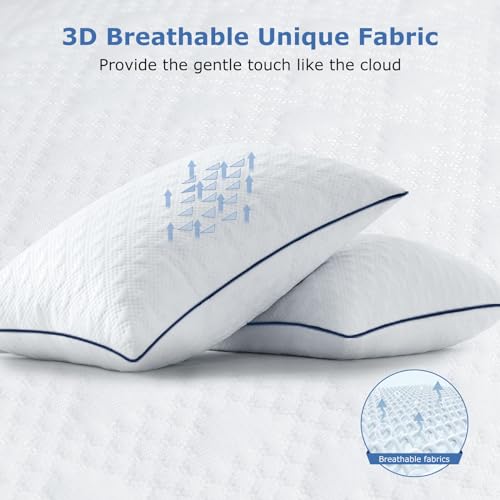 Cooling Bed Pillows Standard Size Set of 2 for Sleeping, Adjustable Shredded Memory Foam Pillows for Side Back Stomach Sleepers - Luxury Gel Pillows hotel pillows with Washable Removable Cover - view 6