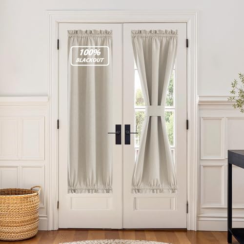 Linen 100% Blackout Linen French Door Curtain for Window Cover