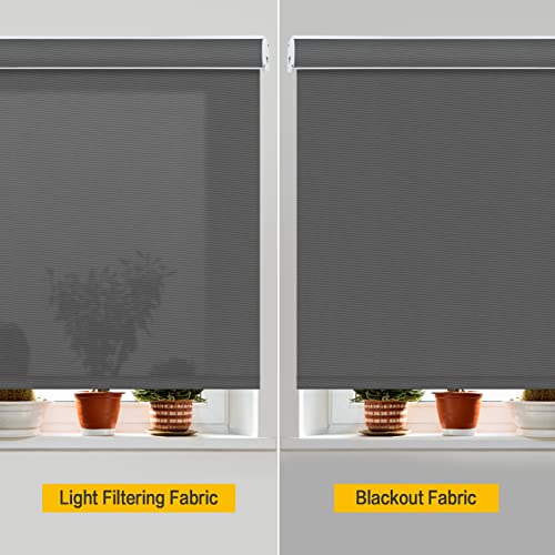 Blackout Cordless Window Roller Shades, Dark Grey Custom Free Stop Window Blinds with Spring Lifting System for Home, Windows, Doors, French Door - view 4