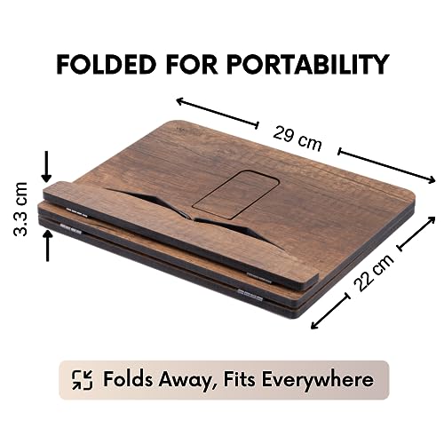 Adjustable Book Stand, Foldable Reading Stand for Bed, Cookbook and Recipe Holder for Kitchen, Tablet Stand (Walnut) - view 2
