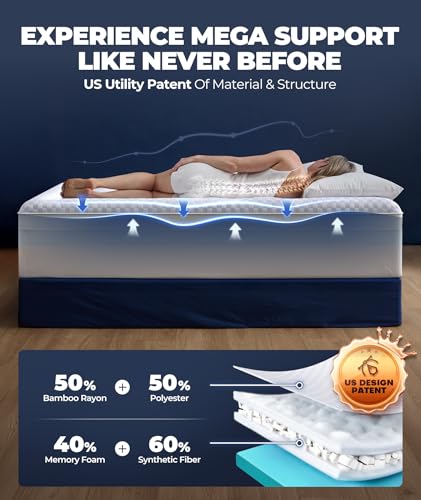 Mega Support Memory Foam Mattress Topper for Pressure Relief, Dual Layer 2.5" Pillow Top Mattress Topper Plus 2.5" Cooling Gel Infused Memory Foam Mattress Pad (Snow, Queen) - view 3