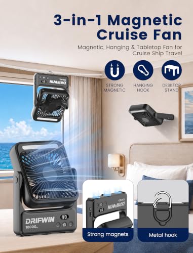 2-Pack Magnetic Cruise Approved Fan with Night Light, 10000mAh Ultra-Slim Travel Fan, Hook Design, Portable Fan for Cruise Ship Cabin, Bedroom Sleeping, Camping, Travel & Cruise Essentials 2026 - view 2