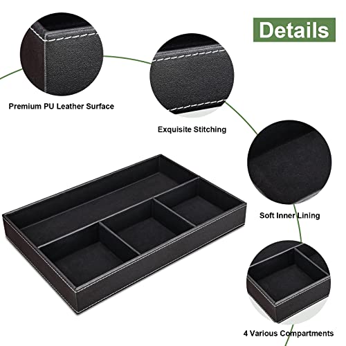 Faux Leather Valet Tray for Men, Stackable Jewelry Trays Drawer Organizer Tray Nightstand Organizer for Men, EDC Tray for Key, Wallet, Sunglass, Watch, Coin, Phone, Cologne - Black - view 5