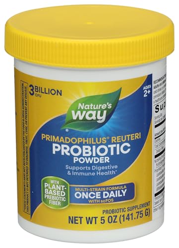 Primadophilus Reuteri Probiotic Powder, Supports Digestive & Immune Health*, Multi-Strain Formula, with Prebiotics, 3 Billion Live Cultures, 5 Oz (Packaging May Vary)