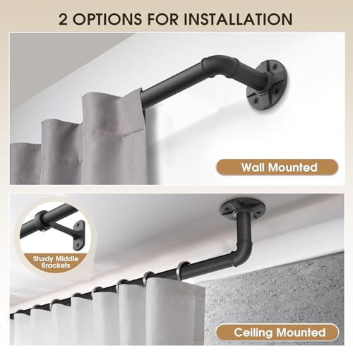 Heavy Duty 1 Inch Adjustable Blackout Black Curtain Rod 120-170 Inch | Wrap Around for Windows, Indoor/Outdoor Room Divider - view 5