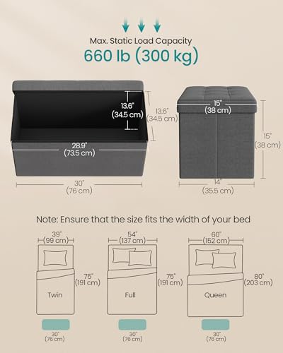 30 Inches Folding Storage Ottoman Bench, Load 660 lb - view 2