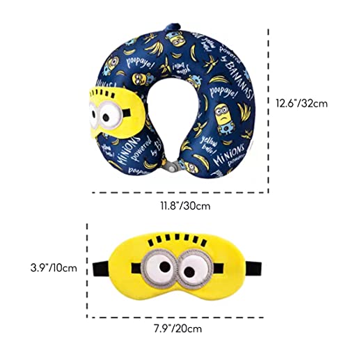 Minions Travel Neck Pillow with Eye Mask, Cute Cartoon 100% Memory Foam Neck Support Pillow, Lightweight Travelling Pillow Set for Airplane, Car and Home Use - view 2