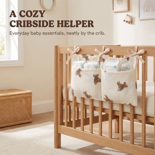 White Bedside Hanging Bags Milk Bottle Bib-Storage Crib Organizer Baby Nappy-Dormitory Bed-Bunk Organizing Bag Nappy- Organizer, Little Bear Nursery Hanging Organizers - view 4