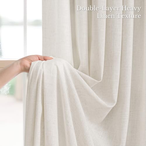 100% Blackout Linen Curtains 108 inches, Ivory White, 2 Panels - view 3