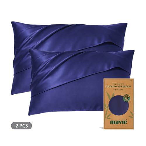 Plant-Derived Cooling Viscose Pillowcases Set of 2, Moisture Wicking, Smooth & Breathable Standard/Queen Pillow Covers for Hair & Skin Care, Soft Sleep Pillowcase Set (Navy, Standard) - view 2