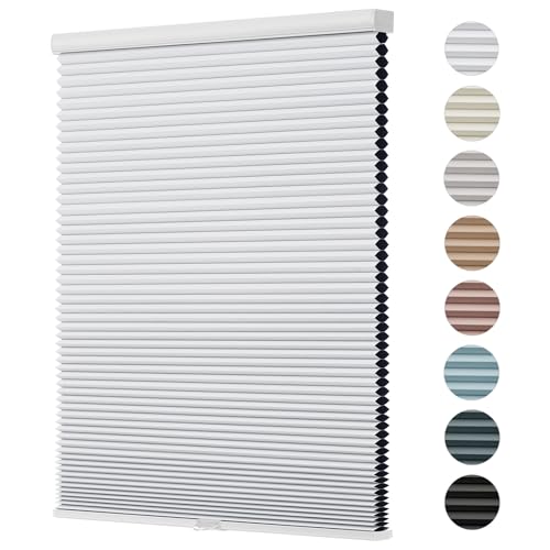 Custom Size Blinds Cellular Shades Cordless for Indoor Windows, Customizable Honeycomb Blind Thermal Insulated Easy Install for Bedroom, Bathroom, Nursey, Blackout White