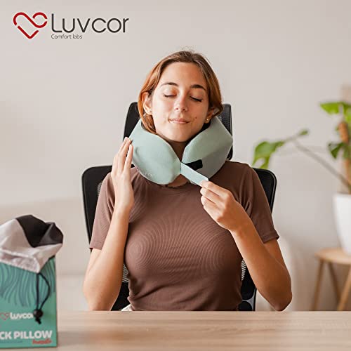 Premium Quality Memory Foam Travel Neck Pillow Bundle - Best Ergonomic Pillow for Airplane Travel, car Ride, Sleeping. Comes with Eye mask, earplugs and Storage Bag. (Imperial Green) - view 5