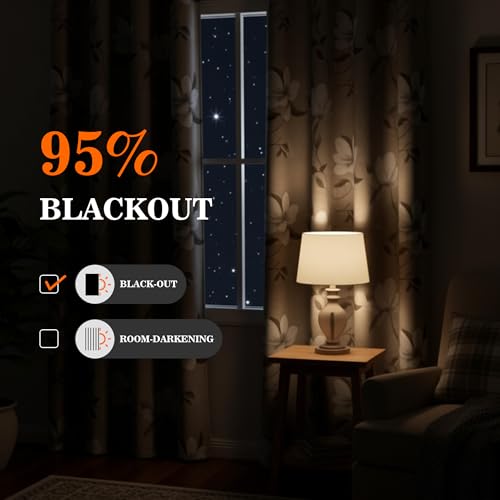 Floral 95% Blackout Curtains 102 Inch Length 2 Panels Light Grey - view 2