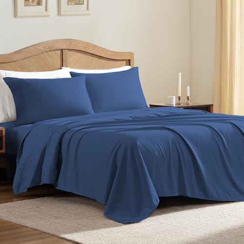 ClevaHome Sheet Set Full Size, 4-Piece Fitted Full Bed Sheets, Navy Blue - view 2