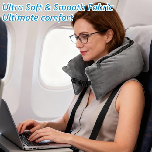 Stuffable Travel Neck Pillow Velvet Stuffable Pillow for Traveling Neck Pillows for Extra Luggage with Adjustable Necks Size Portable Travel Essentials Multifunctional Sleeping Rest Cushion - view 7