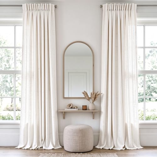 Cream Linen Curtains 72 inch Long 2 Panel Set for Living Room Back Tab Rod Pocket Semi Sheer Light Filtering Bedroom Window Curtain Modern Farmhouse Rustic Neutral Ivory Linen Drapes - view 5